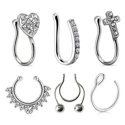 6-pack falsk septum naspiercing nese ring uten hull sølv