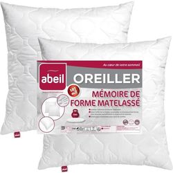 ABEIL Set med 2 quiltade kuddar i memoryskum - 60x60 cm - Vit