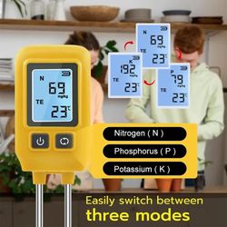 OBOSOE 4-i-1 Jordmätare – PH-mätare, NPK, Fuktighet och Temperatur med LCD Display för Trädgård, Växter och Växthus