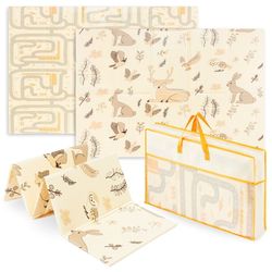 Mamabrum Skummatta för Bebisar, Dubbelsidig Hopfällbar Matta Stor 180 x 120 x 1 cm, Boho Stilmatta för Barnrum, XPE