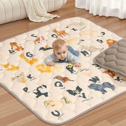 Baby kravlemåtte 125x125cm, ekstra tyk og blød babylegemåtte, giftfri kravletæppe til babyer, babylegemåtte til kravlegård (beige)