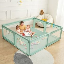 Legeplads til børn Legeplads 160 x 160 cm med opbevaringspose Aktivitetscenter Skridsikkert underlag, åndbar Mesh Safety Playground, grøn
