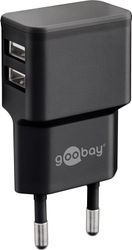 USB-A dobbelt oplader (12 W) sort