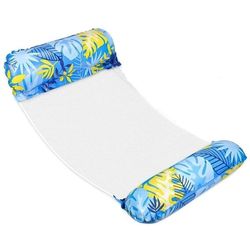 Vattenhängmatta Badmadrass Uppblåsbar Pooldäckstol med Nät 130x70cm
