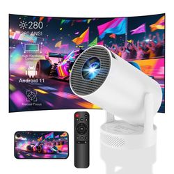 OBOSOE Mini Projektor med WiFi & Bluetooth – 4K/1080P, Android 11, Auto Keystone, 180° Roterbar – Bärbar HY300 PRO för Hemma & Utomhus