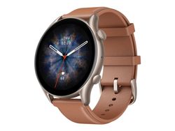 Amazfit GTR 3 Pro - Smartklokke med stropp - lær - brun - håndleddstørrelse: 155-218 mm - display 1.45" - Wi-Fi, Bluetooth - 32 g