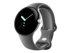 Google Pixel Watch - Polert sølv - smartklokke med bånd - fluorelastomer - trekull - båndbredde: L - 32 GB - Wi-Fi, NFC, Bluetooth - 36 g