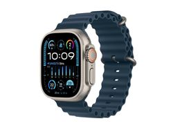 Apple Watch Ultra 2 - 49 mm - titan - smartklokke med Havbånd - fluorelastomer - blå - håndleddstørrelse: 130-200 mm - 64 GB - LTE, Wi-Fi, Bluetooth,