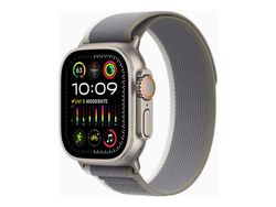 Apple Watch Ultra 2 - 49 mm - titan - smartklokke med Trail Loop - nylonvev - grønn/grå - båndbredde: S/M - 64 GB - LTE, Wi-Fi, Bluetooth, UWB - 4G