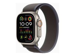 Apple Watch Ultra 2 - 49 mm - titan - smartklokke med Trail Loop - nylonvev - blå/svart - båndbredde: S/M - 64 GB - LTE, Wi-Fi, Bluetooth, UWB - 4G