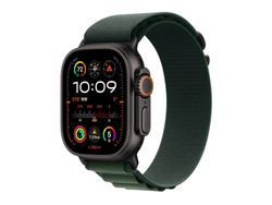 Apple Watch Ultra 2 - 49 mm - svart titan - smartklokke med Alpine Loop - tekstil - mørkegrønn - båndbredde: S - 64 GB - LTE, Wi-Fi 4, UWB, Bluetooth