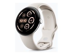 Google Pixel Watch 3 - 45 mm - polert sølvaluminium - smartklokke med aktivt bånd - fluorelastomer - porselen - båndbredde: L - 32 GB - Bluetooth, Wi