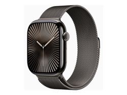 Apple Watch Series 10 (GPS + Cellular) - 46 mm - skifer titan - smartklokke med fint strikket løkke - nett av rustfritt stål - skifer - båndbredde: M