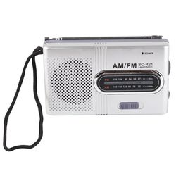 Bærbar AM FM-radio med 5W-højttaler og hovedtelefonstik - Sølvgrå