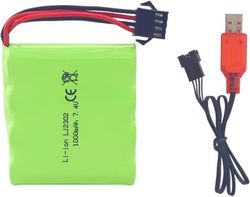 1-osainen ladattava 7.4V 1000mAh SM-4P USB-latauskaapelilla DE36W DE65 NO.1809 RC - Lisävarusteet kauko-ohjattaville leluille Akku