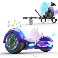 6,5'' Hoverboard + Hoverkart, Bluetooth Hoverboard 700W-motor med Flash LED-hjul + justerbar Hoverkart, idealisk present till barn/tonåringar