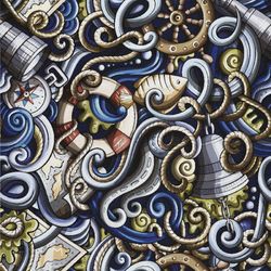 UTOMHUSDEKORATIVA TYGER OXFORD - Motiv Havsgraffiti 2 I DX487