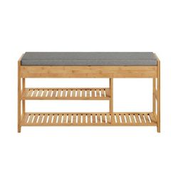 SoBuy Skobænk med opbevaring 90x30x45cm – Solid entrébænk med grå hynde | Natur FSR47-N