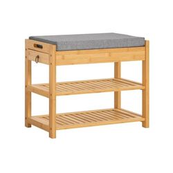SoBuy Skobænk med opbevaring 55x30x46cm – Solid entrébænk med grå hynde | Natur FSR49-N