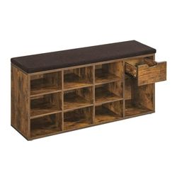 VASAGLE Skobänk, Skoställ med låda och öppna fack, 30 x 104 x 48 cm Vintage Brun