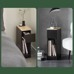 SoBuy 2-delt sæt med smalle natborde - Med skuffe og hylde 20x35x60cm Sort FBT111-SCHx2