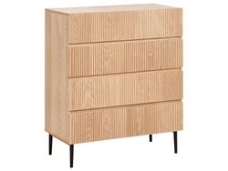 Kommode Brun MDF Metallben 4 skuffer Riflet front Moderne design Oppbevaring