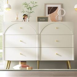 Kommode med 6 skuffer i cremehvid – Høj skænk til soveværelse og stue – 85x120x40 cm
