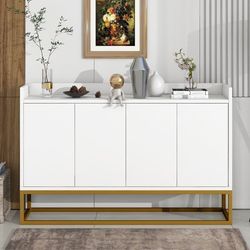 Skænk med 4 låger uden håndtag - moderne stil - træ + metal - hvid