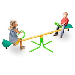 Børnevippe, robust balancebræt i træ med skridsikkert håndtag, sikker udendørs leg til haven, grøn/gul