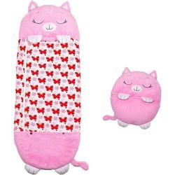 2 i 1 tecknad djurkudde, sovsäck med kudde, mjuk, rosa katt, 135*50 cm