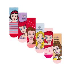 Disney Princess Girls Characters Socks (Pack of 6)