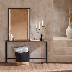 SoBuy 2-delt sæt Sidobord til entré 120x20x65cm – Metalkonsol med hylder, industriel stil | Sort/Natur FSB19-Nx2