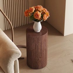 Rundt sofabord i valnød MDF, moderne minimalistisk stuebord, sidebord/sidebord/tebord