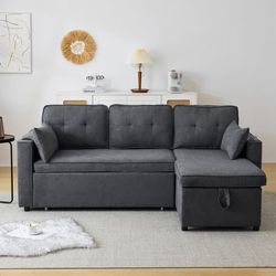 3-sitsig bäddsoffa - tillverkad av bomull - med bröstkorg och mugghållare - grå