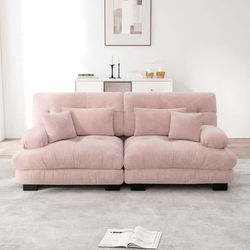 Cloud hörnsoffa för vardagsrum, chenille 2-sits soffa med 2 ländkuddar & 2 prydnadskuddar, massiv träram, rosa