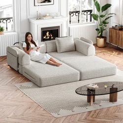 Chenille-bäddsoffa 2-i-1 med förvaring i armstöd, tre metallramar, flera lägen, 2-pack