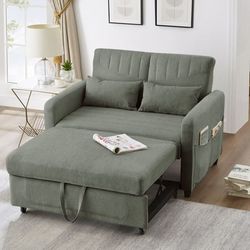 Sovesofa med 2-personers funktion og sovefunktion, udklappeligt design, justerbar ryg i tre positioner, bomulds- og hørstof