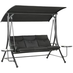Hammock 3-sits med sidobord – justerbart tak, upp till 300 kg, svart 271×125×177 cm