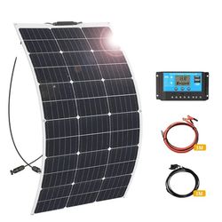 Solpanel 100W sæt, 12V fleksibelt og højeffektivt solcellesæt, IP65 vandtæt samledåse, off-grid strømforsyning, 100W sæt