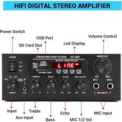 Bluetooth 5,0 stereoforstærkeren 60 + 60W RMS forstærker 2 mikrofonindgang digital audio karaoke