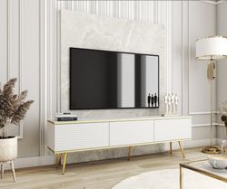 TV skab med lameller Hvid Guld Ben, D:L:175 cm, H:Cm, S:32 cm