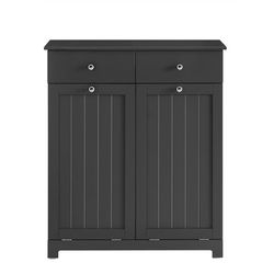 SoBuy Badeværelsesskab med vasketøjskurv, 78x38x90cm – Til entré eller badeværelse | Sort BZR33-II-SCH