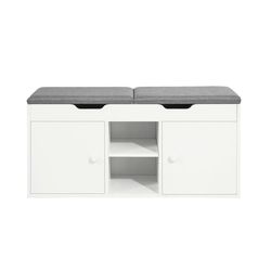 SoBuy Skobänk med sittdyna och 2 dörrar – Förvaringsbänk för Hall & Entré 100x34x48cm Vit FSR96-W