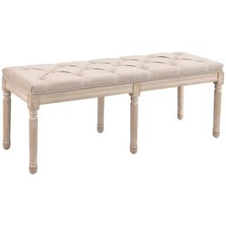 Vintage sittbänk i linne-look med knappar, 117x40x48 cm, max 120 kg, beige