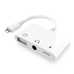 NÖRDIC Lightning adapter til 1xUSB En 1x3,5mm lyd og 1x Lightning White 10cm kabel