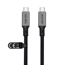 NÖRDIC 3m USB4 USB-C til C nylonflettet kabel PD3.1 240W 40G 8K60Hz 4K144Hz grå
