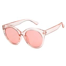 Runde gjennomskinnelige rosa solbriller retro cateye + senils streng