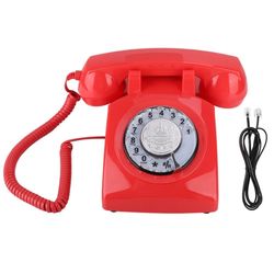 Vintage rød telefon med drejeskive