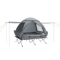 SoBuy 7-i-1 Camping Telt – Til 2 Personer | 193x145x185cm Grå OGS32-L-HG