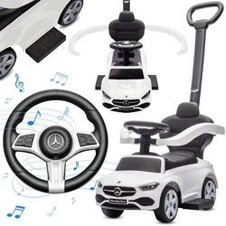 Sun Baby Gåbil med licens fra Mercedes-Benz C-Class, med skubbehåndtag, bøjle og fodstøtter, hvid